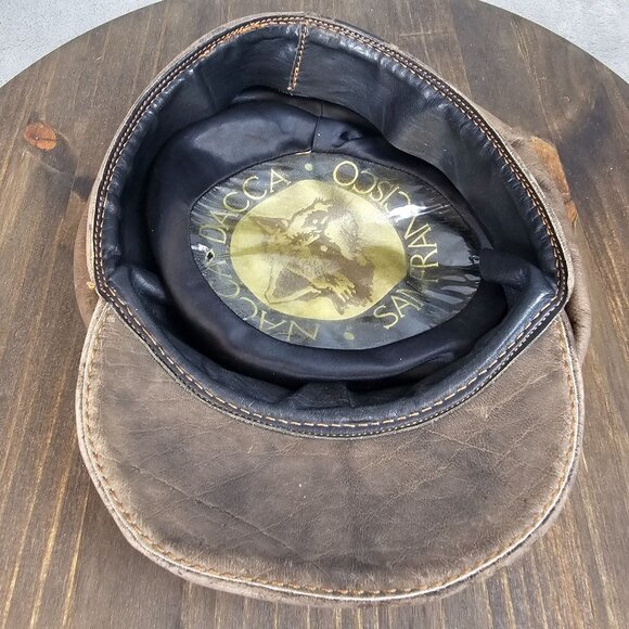 Vintage Nacca Dacca San Francisco Hat Brown Leather Newsboy Cap 1960's - Picture 7 of 9